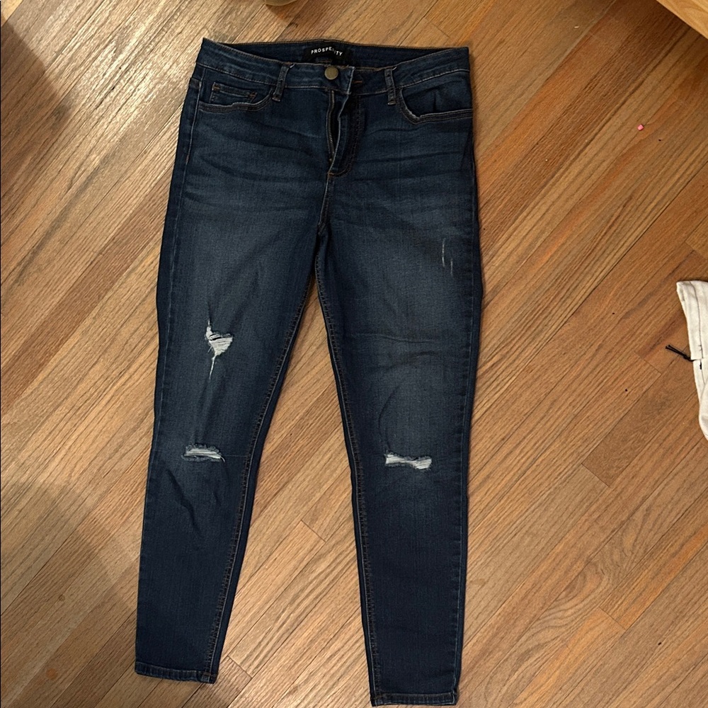 Indigo Blue Skinny Jeans with Knee Distressing